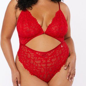 Savage Not Sorry Red Lace Bodysuit (1X)